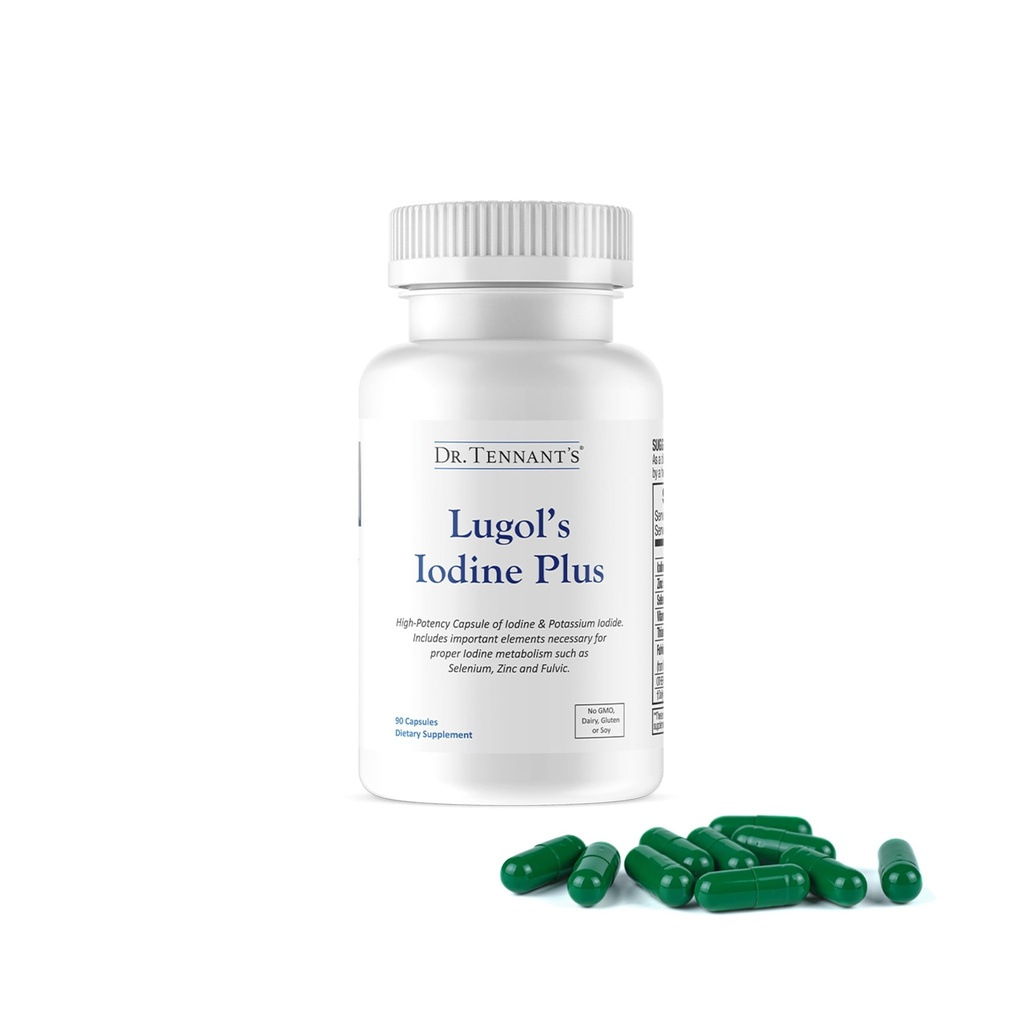 Dr. Tennant's Iodine Supplement Plus | Iodio di Lugol & Potassium Iodide con Essential Co-Factors Selenium, Zinc & Fulvic Acid | Supporta la tiroide e la salute del seno | 90 capsule