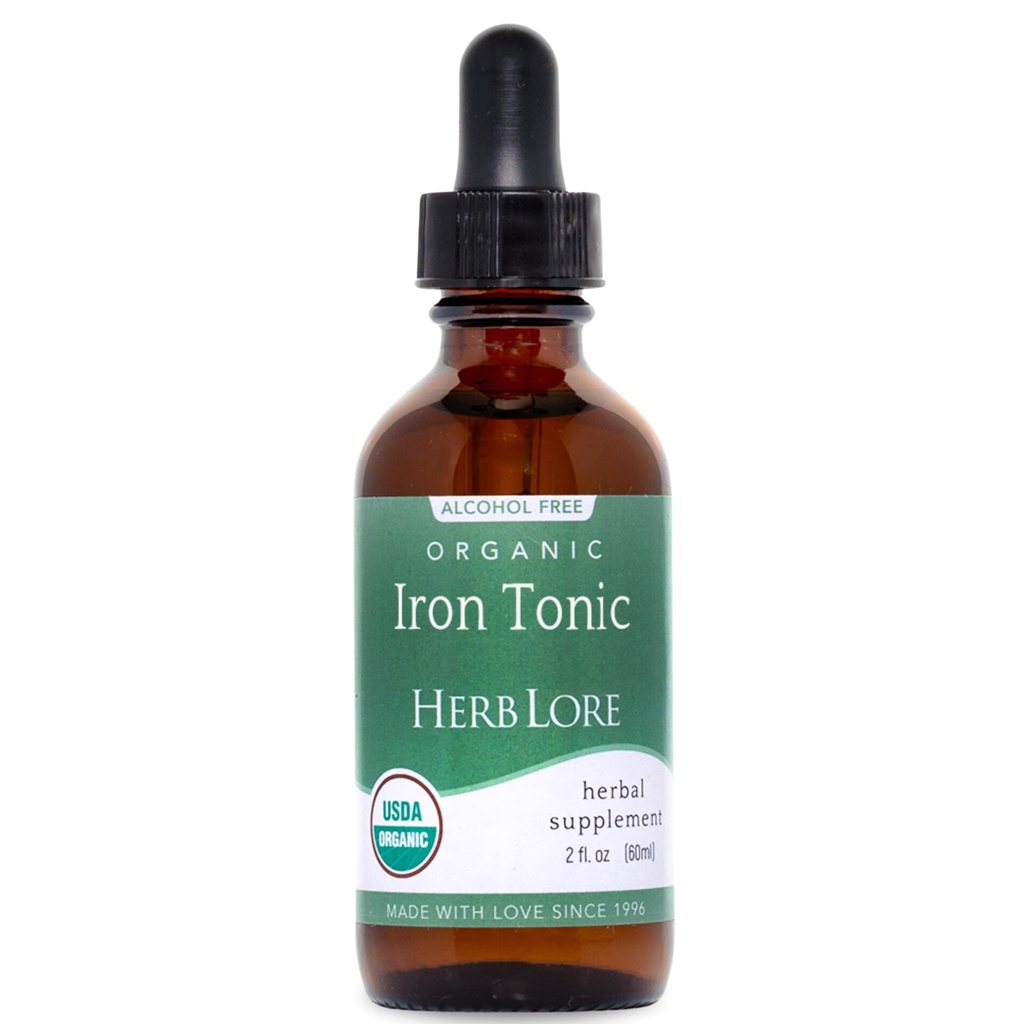 Herb Lore Iron Tonic - Organic Liquid Iron Drops Supplemento per bambini e donne - Baby, Infant & Toddler Friendly - Plant Based, Vegan, Gentle, Non Constipating Herbal Tincture (2 fl oz)
