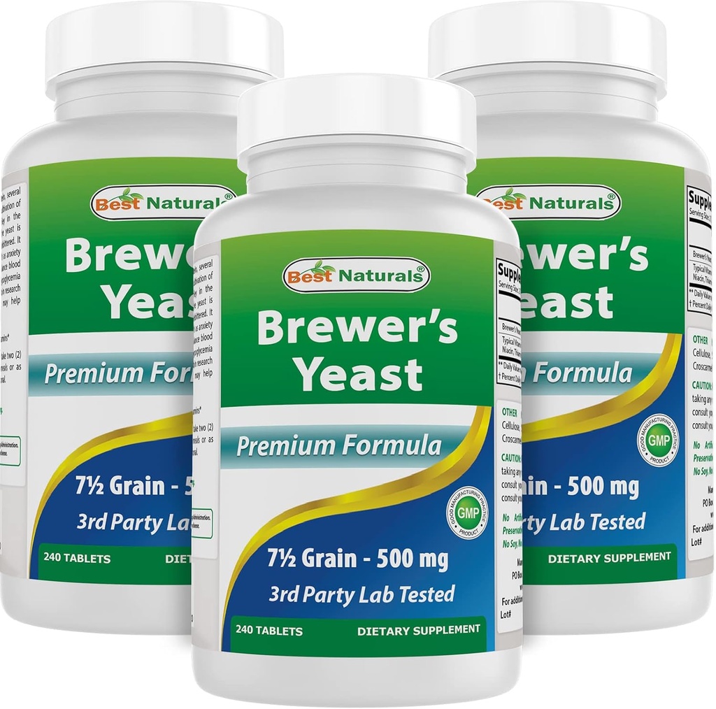 Best Naturals, Brewers Yeast, 7-1/2 Grains con Vitamina B1, Vitamina B2, 1000 mg 240 Compresse (240 Conte (Pacchetto di 3))