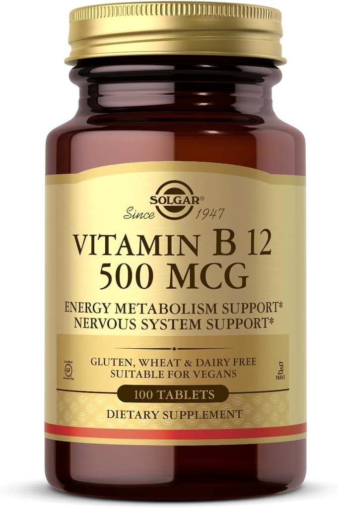 Solgar Vitamina B12 500 mcg - 100 compresse - Vegan, Gluten Free, Latticini Free, Kosher - 100 Serve