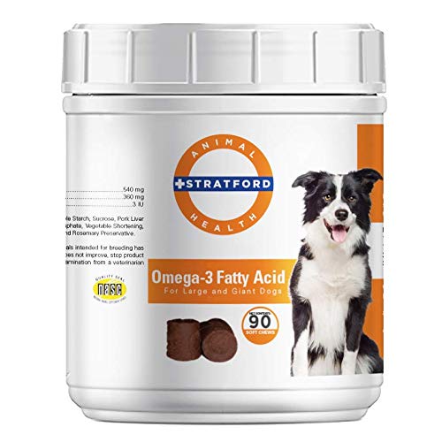 Stratford Pharmaceuticals EZ Chew Omega 3 Fatty Soft Acid Chew Max Strength - Dog Omega 3 Supplemento - Soft Chew Trattamenti con Fish Oil for Dogs - Cani grandi e giganti - 90 Soft Chews