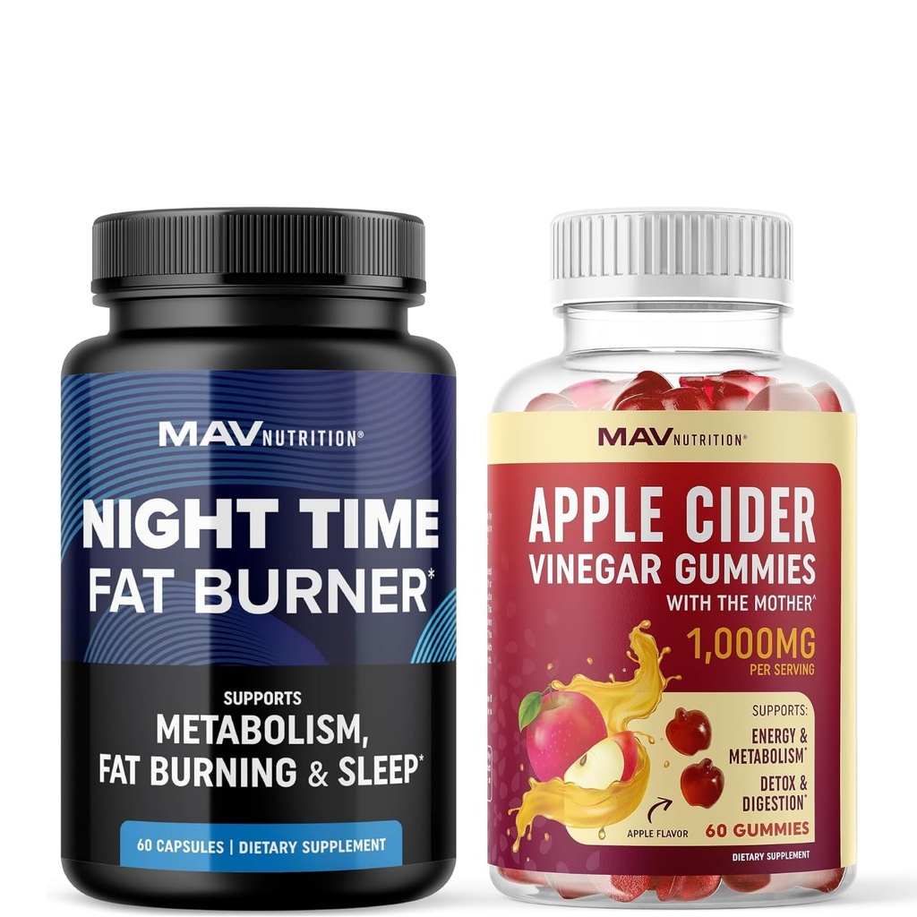 MAV NUTRITION Night Time Fat Burner Capsule e Melatonin & ACV | Metabolismo Booster notturno per Stomach Fat Burning Support con Melatonin & ACV | 1 Mese di alimentazione