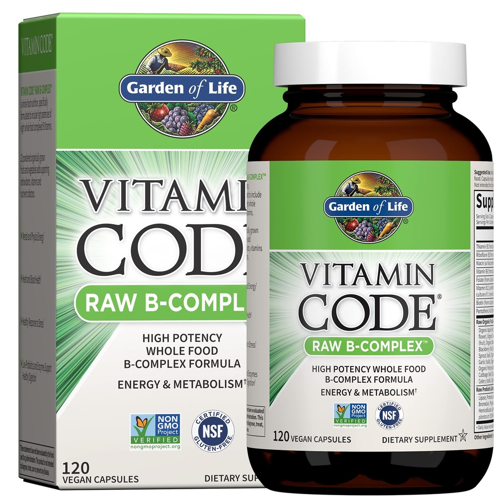 Giardino della vita Vitamina B Complex, 120 capsule vegane, vitamine ad alta potenza per l'energia e il metabolismo con B6, Folate & B12 come metilcobalamin Plus Probiotici