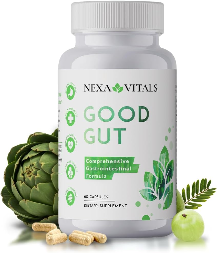 Buon Gut - Digestione che supporta le erbe per ripristinare la salute del fegato - Promuovi i movimenti sani del telo, Ridurre Bloating & Boost GI Motilità w/Triphala & Artichoke Extract - 60 capsule