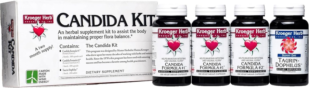 Kroeger Herb Prodotti, Kit di supporto Candida, Supplemento nutrizionale digestivo, Salute Gut, Funzione intestinale ottimale, Non OGM, Senza glutine, Senza riserve, Made in USA