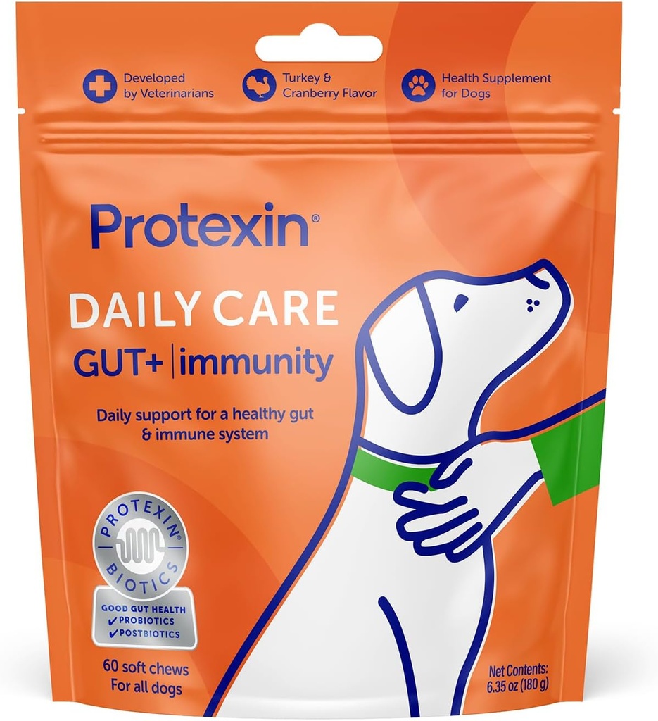 Protexin Daily Care Gut+ Immunity | 60 Dog Chews, Turchia e Cranberry Flavor Dog Supplement | Probiotici per cani, Dog Postbiotics