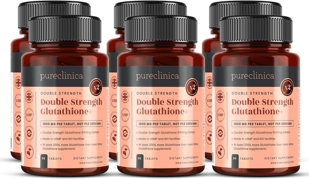 Glutathione 1000mg x 360 Compresse (6 Bottiglie di 60)- w/500mg Glutathione, 300mg ALA, e 200mg VIT C per Tablet