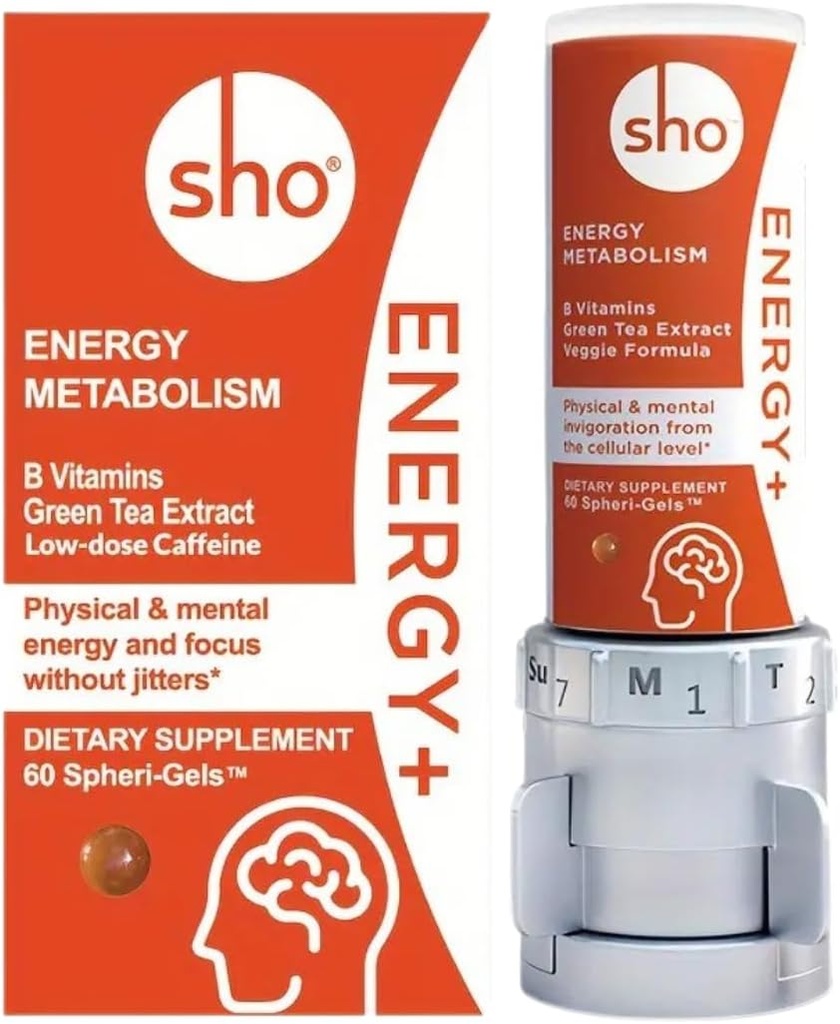 SHO Vegan Energy+ Focus Supplement Kit - Matcha Green Tea Extract, Methylated B Complex, Vitamina B e Caffeina Natural Energy Booster Senza Crash, Jitters for Men and Women - 60 Pills Refill Bottle