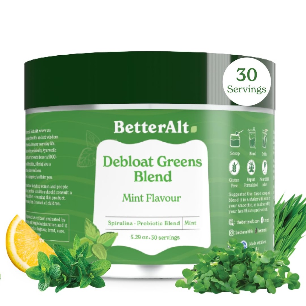 Migliore polvere di alt Greens, Detox & Debloat con 15 Super Greens Blend di Spirulina, Polvere di Moringa, Wheatgrass, Pre & Probiotics, Confezionato con antiossidanti, Mint Flavor, No Maltodextrin, 30 Servings