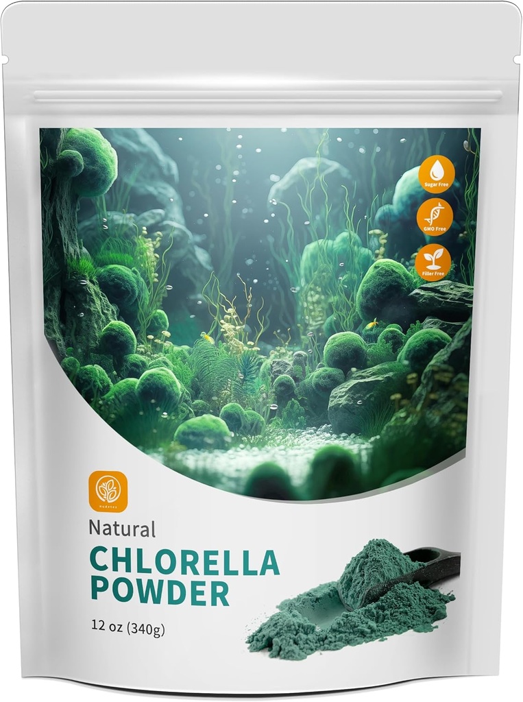 Polvere clorella naturale con 12 oz - polvere di clorofilla, supporta il sistema immunitario e la funzione del fegato, mantenere la gioventù, Vegan, ricco di proteine vegane e vitamine.
