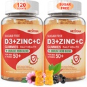 Zucchero Vitamina C + D3 + Zinc Gummies per Adulti 50 +, 9 in 1 Integratore di Difesa Immune con D3 5000IU, Elderberry, Echinacea, Foglia di Mullein per Boost Immunity, Antiossidante di Potenza, Vegan (Pack of 2)