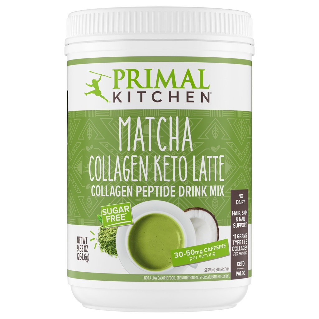 Primal Cucina Matcha Collagen Keto Latte Polvere, Peptidi di collagene senza zucchero, 9.33 once
