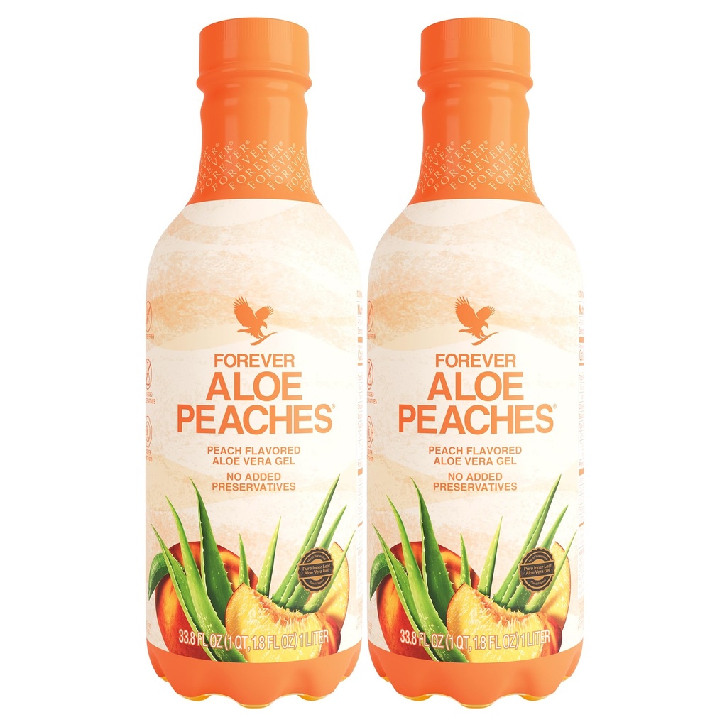 Forever Living - Aloe Peaches - Pure Aloe with Real Peach Flavor - Supporta Digestione e Immunità - Vegan e Gluten-Free - 33.8 fl oz (2-Pack)