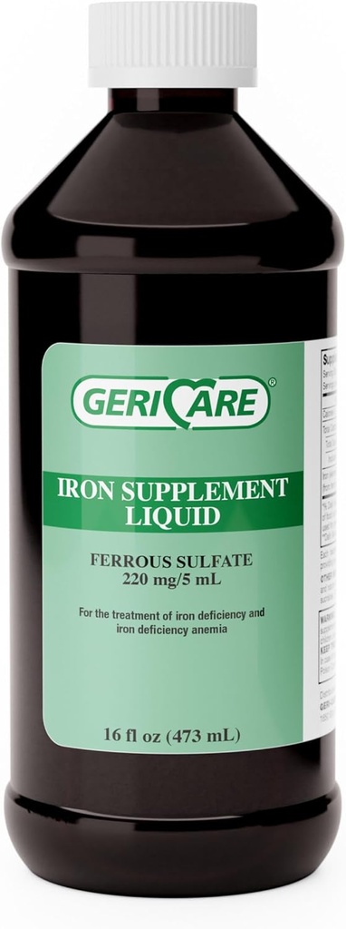 GeriCare 220 supplemento di ferro liquido ad alta potenza | Ferro liquido per gli adulti | per l'anemia e la carenza di ferro | 220mg di ferro per 5mL Dose. (Pacchetto di 1)