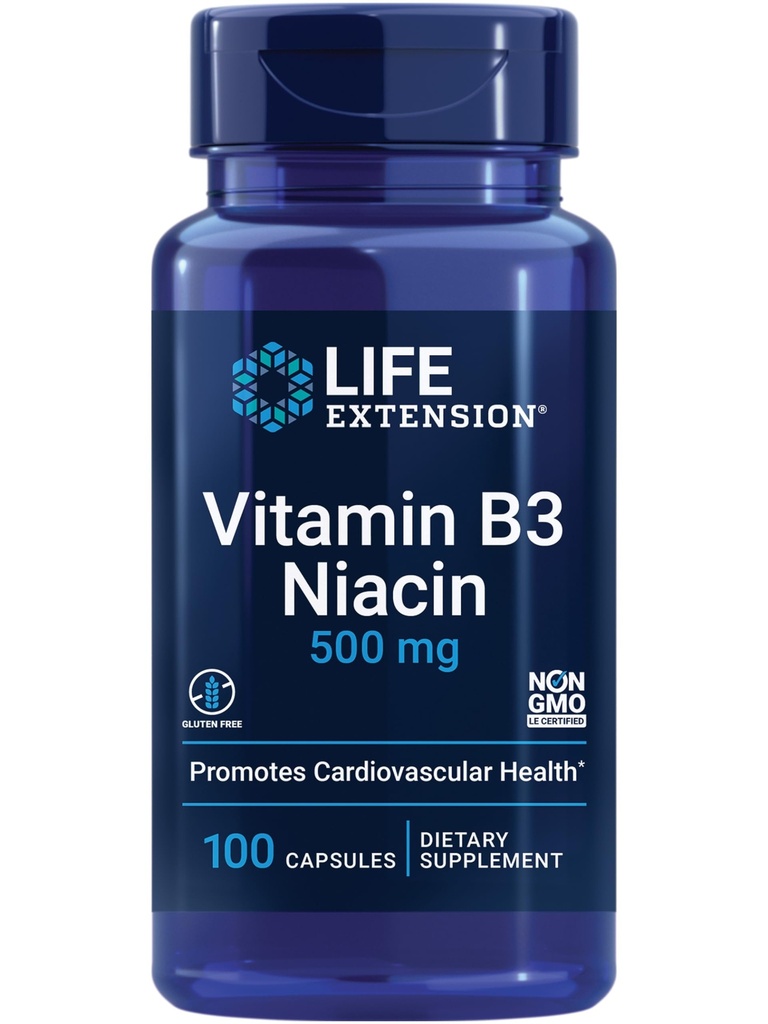Estensione della vita Vitamina B3 Niacin, salute del cuore, colesterolo e supporto energetico, senza glutine, non OGM, 100 capsule