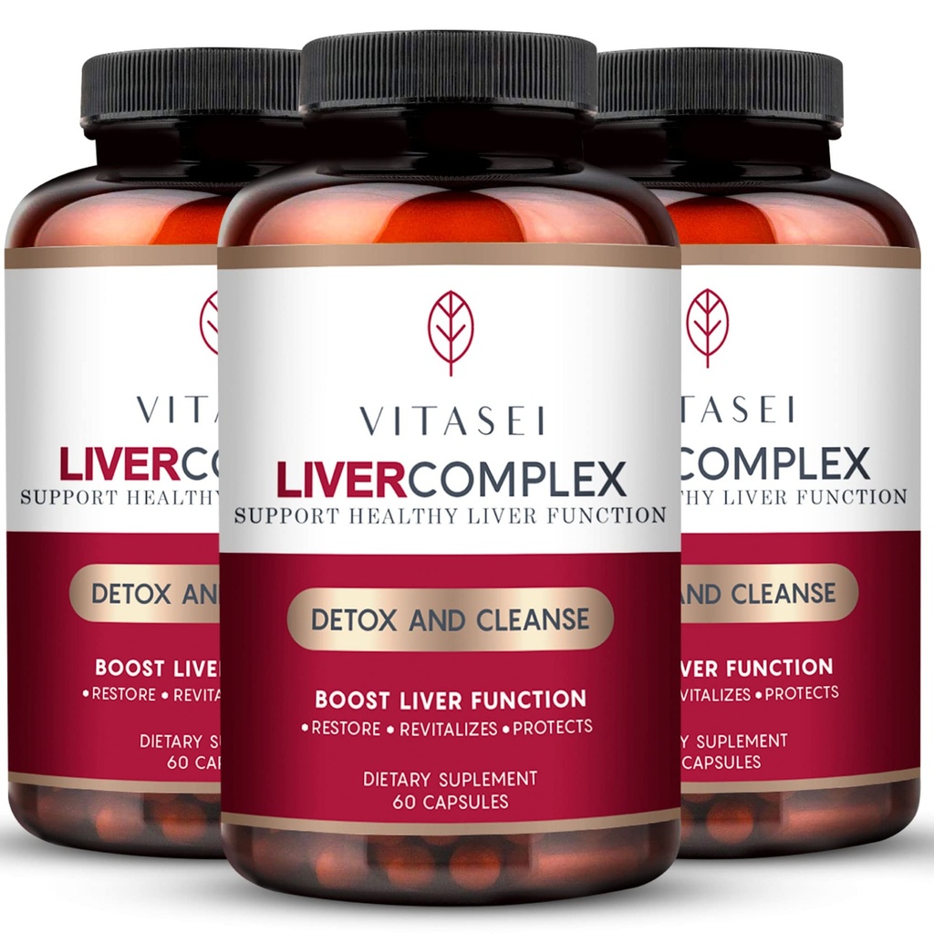 VITASEI Liver Cleanse Detox & Riparazione, Complesso di fegato W/Milk Thistle Extract, Garcinia, Curcumina C3, Support Herbal Supplement, Detox Formula per le donne & uomini, 60 Capsule (Pack of 3)