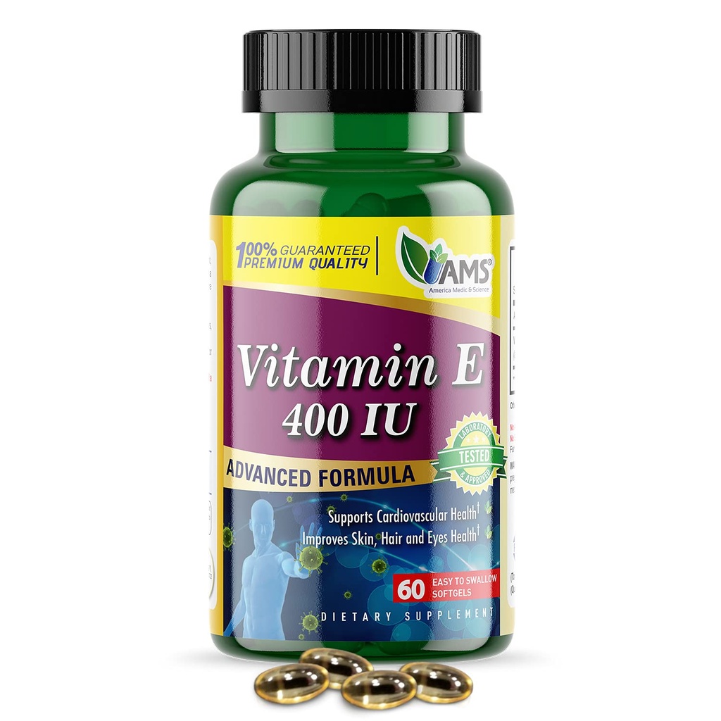 America Medic & Science Vitamin E 400 IU (60 Softgels) Integratore alimentare che supporta la salute del cuore, promuove la pelle sana, capelli, occhi e sistema immunitario | Dl-Alpha Tocopheryl Acetate Gel Capsule