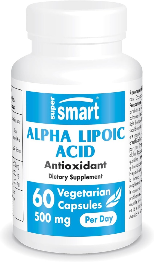 Supersmart - Acido alfa lipoico 500mg al giorno - Antiossidante universale ad alta potenza - ALA Supplemento | Non-GMO & Gluten Free - 60 capsule vegetariane