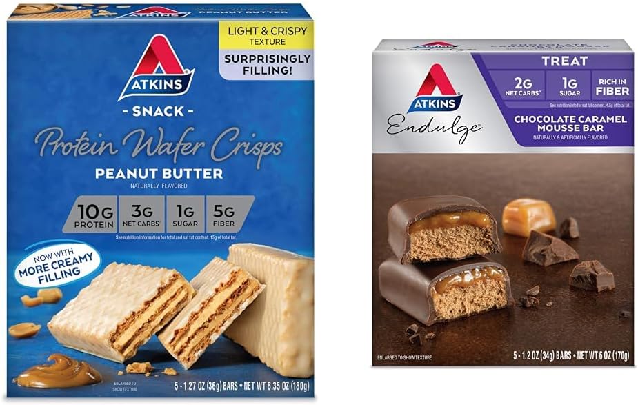 Peanut Butter Protein Wafer Crisps 5 Count and Chocolate Caramel Mousse Bars 5 Count Bundle