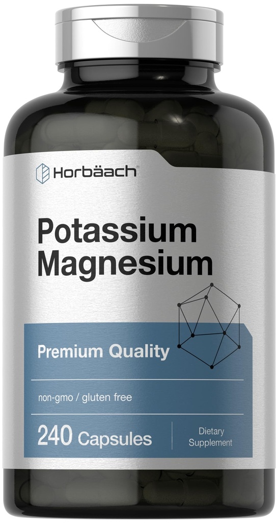 Horbäach Potassium Magnesium Supplement | 240 Capsule | Qualità Premium | Non-GMO & Gluten Free