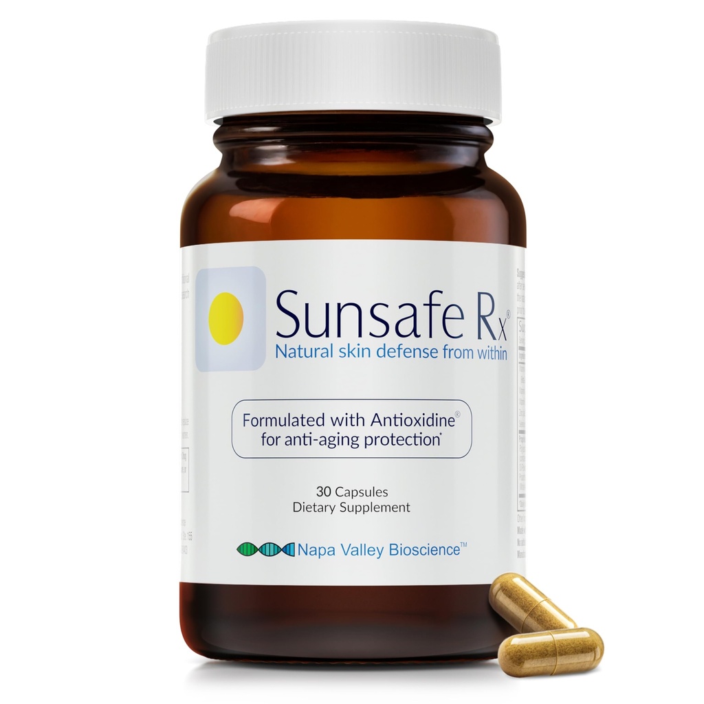 Sunsafe Rx Anti Aging Supplemento: Pillole Natural Skin Protection con Antiossidanti per una Aspetto Giovanile & Eye Health + Vitamine, Minerali, & 250mg Polypodium Leucotomos (30 capsule)
