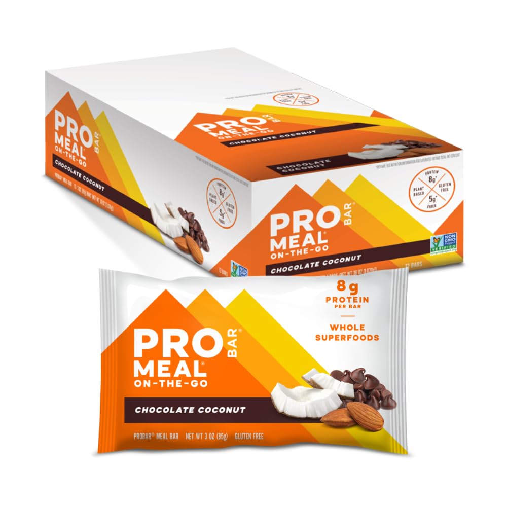 PROBAR - MEAL Bar, Cocco al cioccolato, Non OGM, Senza glutine, Sano, Basato su piante, Ingredienti di tutto cibo, Energia naturale (12 Conte)