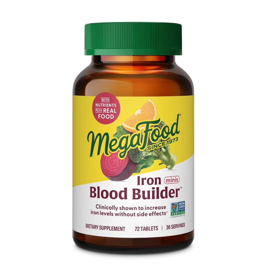 MegaFood Blood Builder Iron Supplemento per le donne e gli uomini - Aumentare i livelli di ferro senza effetti collaterali - combatte la fame - vitamina B12, acido folico & vitamina C - Vegan - 72 Mini compresse (36 Serve)