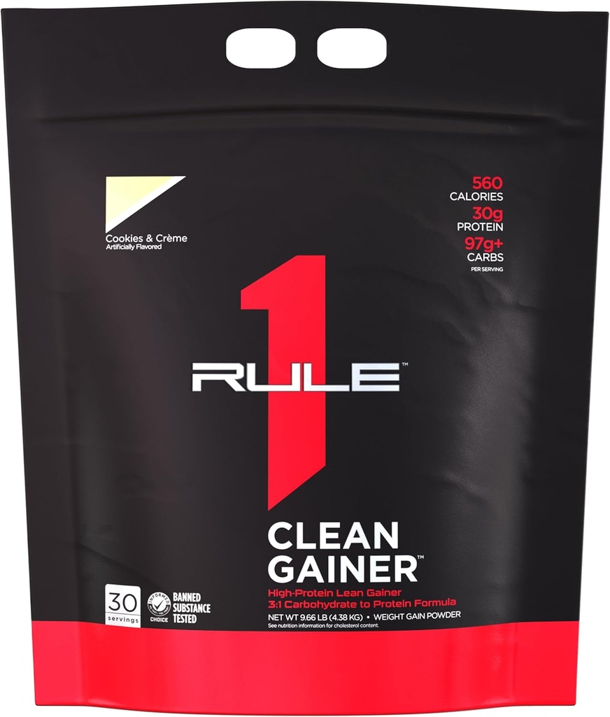Regola 1 Gainer Pulito - Formula di Gain Lean ad Alta Proteina con 560 Calorie, 30g di Proteine Full-Spectrum, Oltre 90g Carbs, Sotto 6g di Fat (30 Servings, Cookies & Crème)