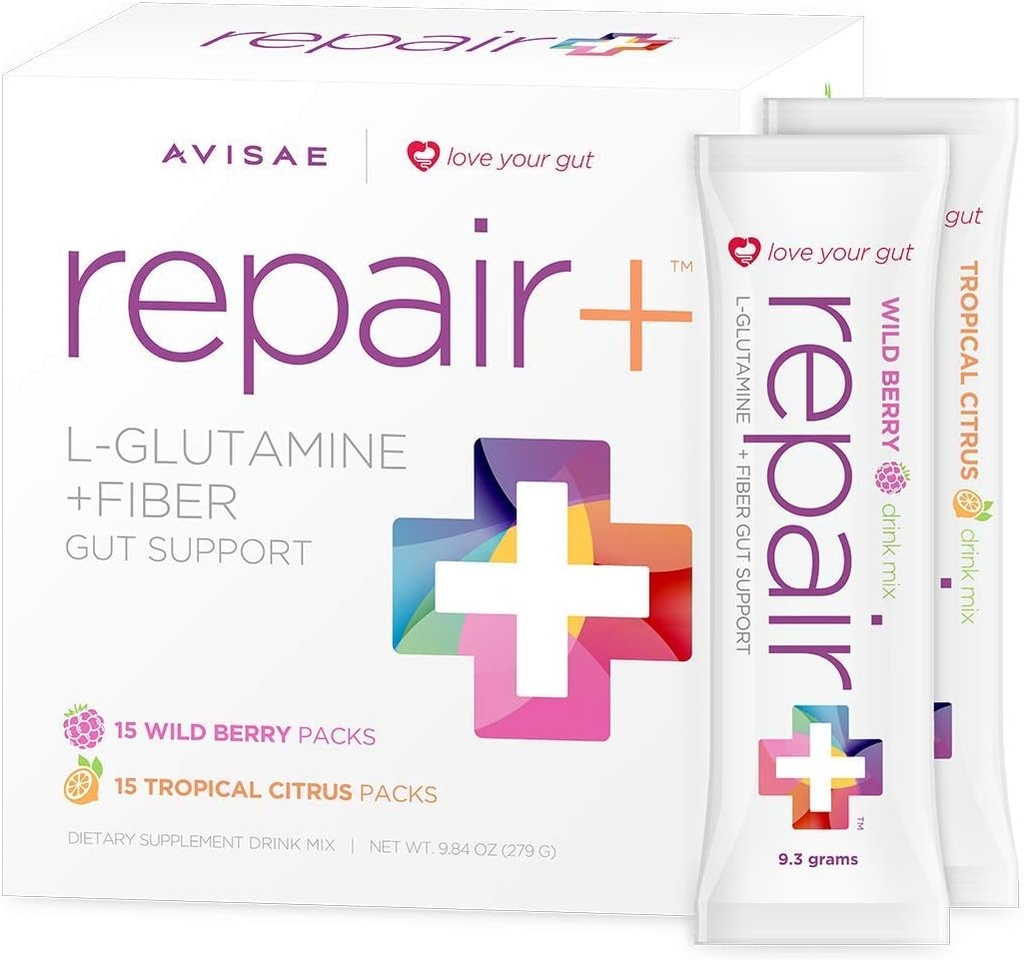 Riparazione+ l-glutammina + Fiber 30 Stick Packs Love Your Gut! Avisae OptimALL Nutrition Riparazione+ l-glutammina + bevanda di fibra