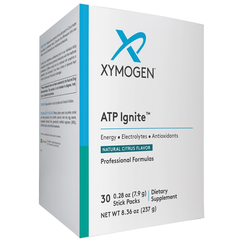 XYMOGEN ATP Ignite Rivitalizzare la polvere di bevanda di energia - Supporta la sostituzione dell'elettrolita + ATP Biosintesi con antiossidanti, aminoacidi, vitamine, elettroliti + 95 mg di caffeina (30 Citrus Stick Packs)