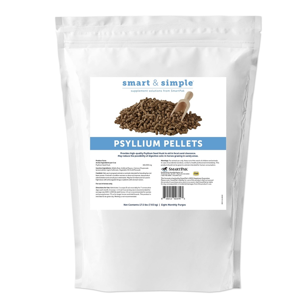 Smart & Simple Psyllium Pellets for Horses | Psyllium Husk Fiber Supplemento per Equine Digestive Wellness Support | Apple-Banana Aromaed | 8 Monthly Purges | 17.5 lb Bag