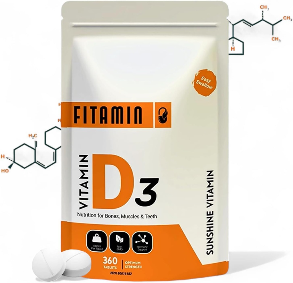 Vitamina D3 1000iu - 360 Easy-Swallow compresse per ossa forti, denti sani, supporto del sistema immunitario e funzione del muscolo - Supplemento naturale della vitamina D - 1 anno di alimentazione per gli uomini, le donne e gli anziani