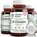 Natural Nutra Vitamina B Complex con Niacin, Folate, Thiamin, Biotina, Supporta la salute del sistema nervoso, promuove il metabolismo, la pelle, gli occhi e la salute dei capelli, il supplemento di cibo intero, 60 capsule vegetariane