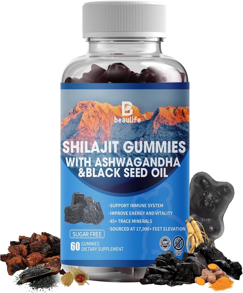 Shilajit Gummies, Shilajit, Resina, con 85+ Minerali di Trace, Acido Fulvico, Phytonutrients, Vitamina C, D, B12, Ashwagandha, Chaga Mushroom, Turmeric, per l'energia, Supporto immunitario