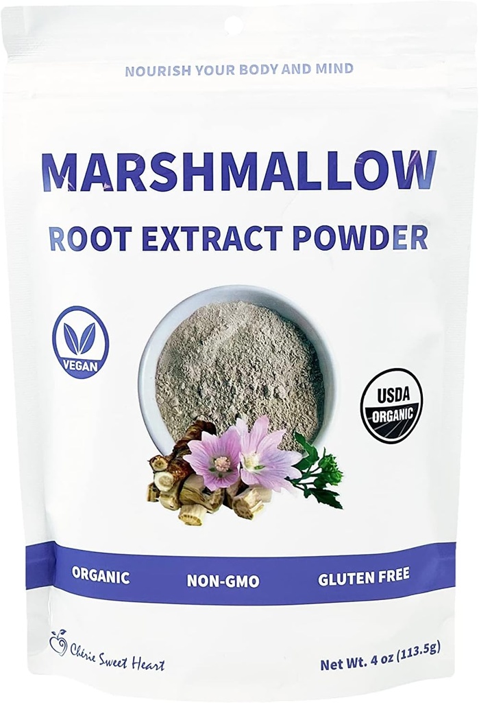Chérie Sweet Heart USDA polvere di radice di Marshmallow organica, Filler gratuito, tradizionale usato, senza OGM, Vegan Friendly, 4 once