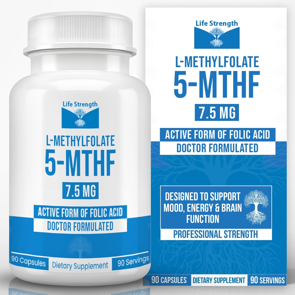 L-metilfolato 7,5 MG, Ottimizzato e altamente bioattivo Methyl Folate, 5-MTHF supplemento per l'uso e il supporto immunitario, Integratore di dieta naturale per l'energia, Non-OGM & Gluten-Free, 90 capsule