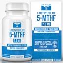 L-metilfolato 7,5 MG, Ottimizzato e altamente bioattivo Methyl Folate, 5-MTHF supplemento per l'uso e il supporto immunitario, Integratore di dieta naturale per l'energia, Non-OGM & Gluten-Free, 90 capsule