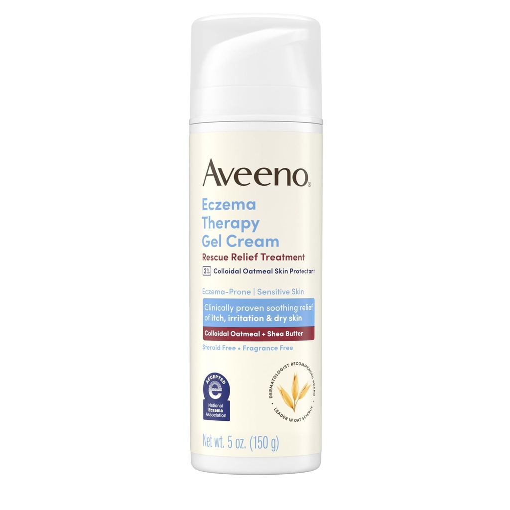 Aveeno Eczema Therapy Rescue Relief Treatment Gel Cream con Colloidal Oatmeal Skin Protectant, Soothes & Cools Itchy Dry Skin Flare-Ups, Steroid & Fragrance Free, 5.0 fl. oz