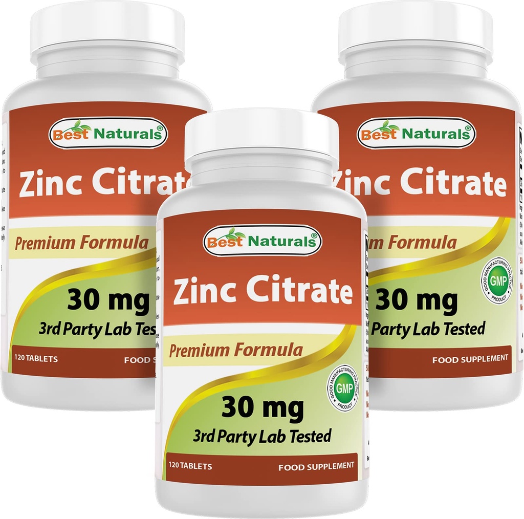 Migliori naturali Zinc 30mg Integratori (come Citrato di Zinco) - Vitamine di zinco per Adulti Supporto Immune - 120 compresse (120 conteggio (Pack of 3))