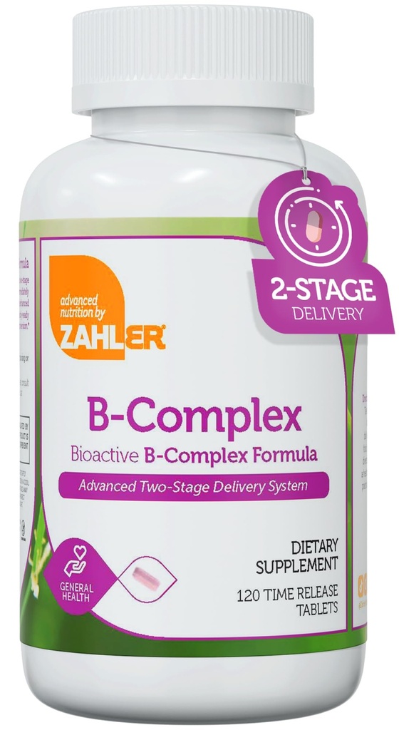 Zahler B-Complex Vitamine per Donne & Uomini - Vitamina B Complex - B Vitamine B Complesso con B1 B2 B3 B5 B6 B7 B9 B12 - Advanced 2-Stage Delivery System - Gluten Free Kosher Non OGM VIT B (120 compresse)