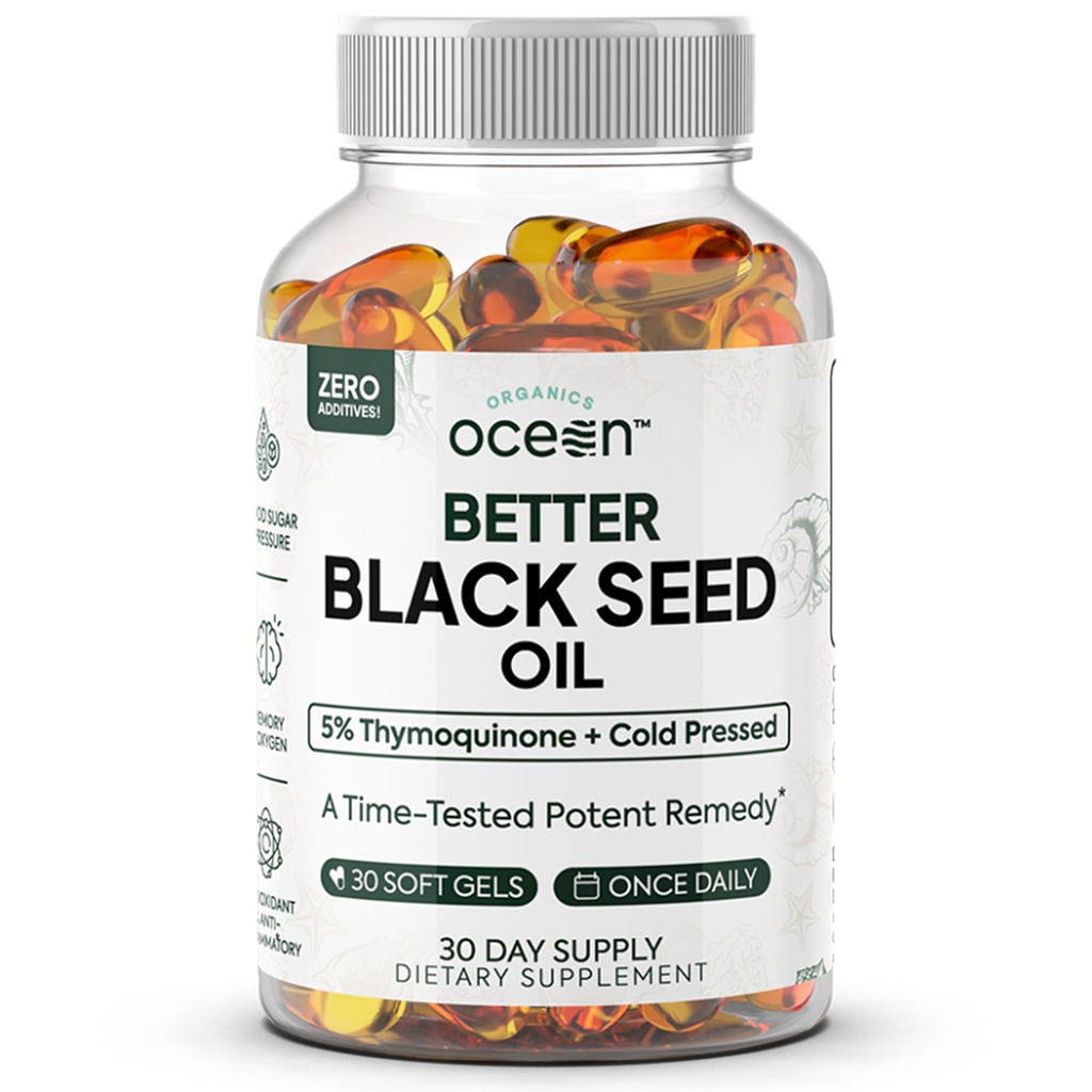 Organics Ocean Better Black Seed Oil Cold Pressed - Olio Sativa puro Nigella per il supporto immunitario - 5% Thymoquinone - Supporto Memoria, Vitalità e Salute Cellulare