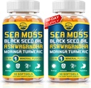 Moss Softgels dal vivo della natura con olio di semi neri, Ashwagandha, Bladderwrack, Ginger, Burdock Root, Manuka Honey, Cinnamon per sistema immunitario, pelle, energia, 90 Softgels, 2 Pack