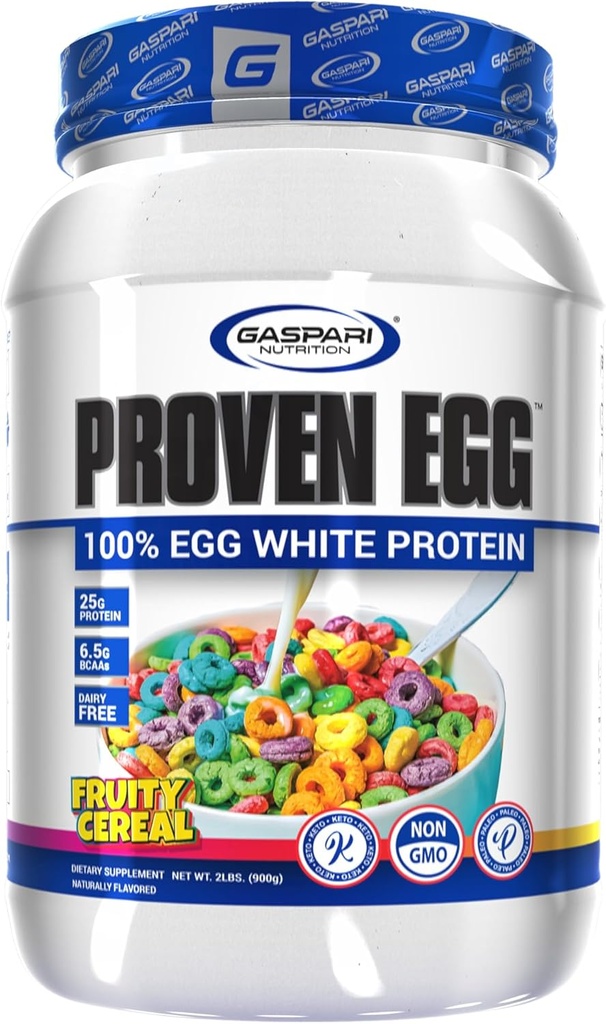 Gaspari Nutrition Prove Uova, Cereali Fruttati, Proteine bianche 100% Uova, Proteine 25g, Keto Friendly, Latticini e Lattosio Free, Soy Free (2 lbs, Cereali Fruttati)