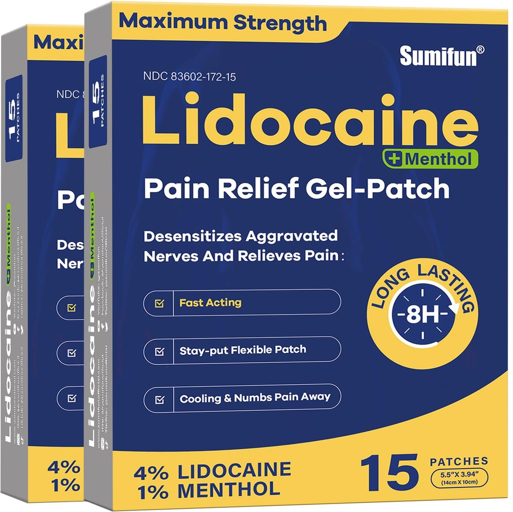 Sumifun 4% lidocaina patch Plus 1% mentolo - 30 conteggi massima resistenza OTC dolore sollievo patch per schiena Ache Stiff collo Joint Pain Soreness Topical Analgesic