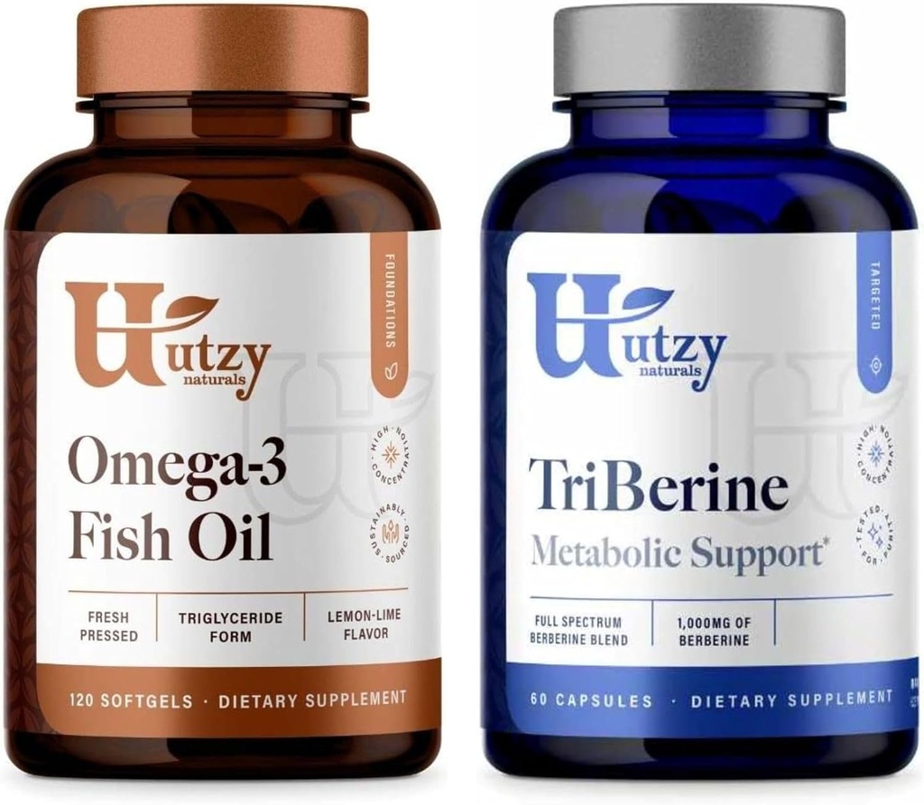 Utzy Naturals Omega 3 Fish Oil 60 Softgels Lemon-Lime Flavor e TriBerine