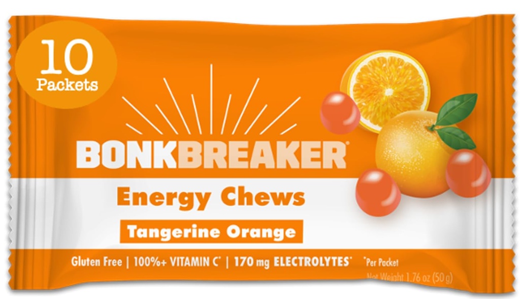 Cuscinetti per l'energia di Bonk Breaker, senza latticini, senza glutine ingredienti per fornire energia rapida e messa a fuoco, 1 scatola di 10 pacchetti, arancio Tangerine