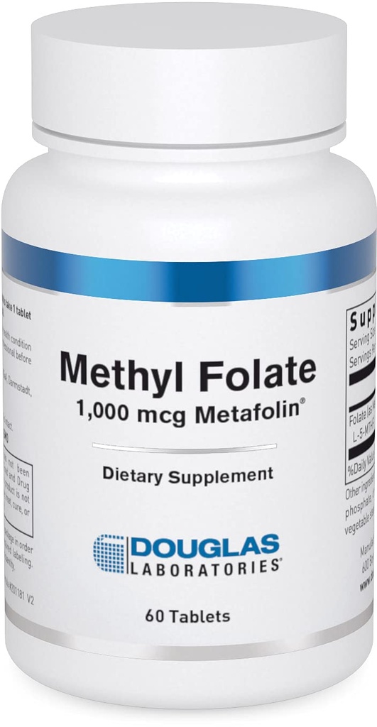 Douglas Laboratories Methyl Folate L-5-MTHF - 1.000 mcg Metafolin - Vitamina B Folate - Supporta Metabolismo Homocysteine & Fetal Development* - Non-GMO - 60 compresse