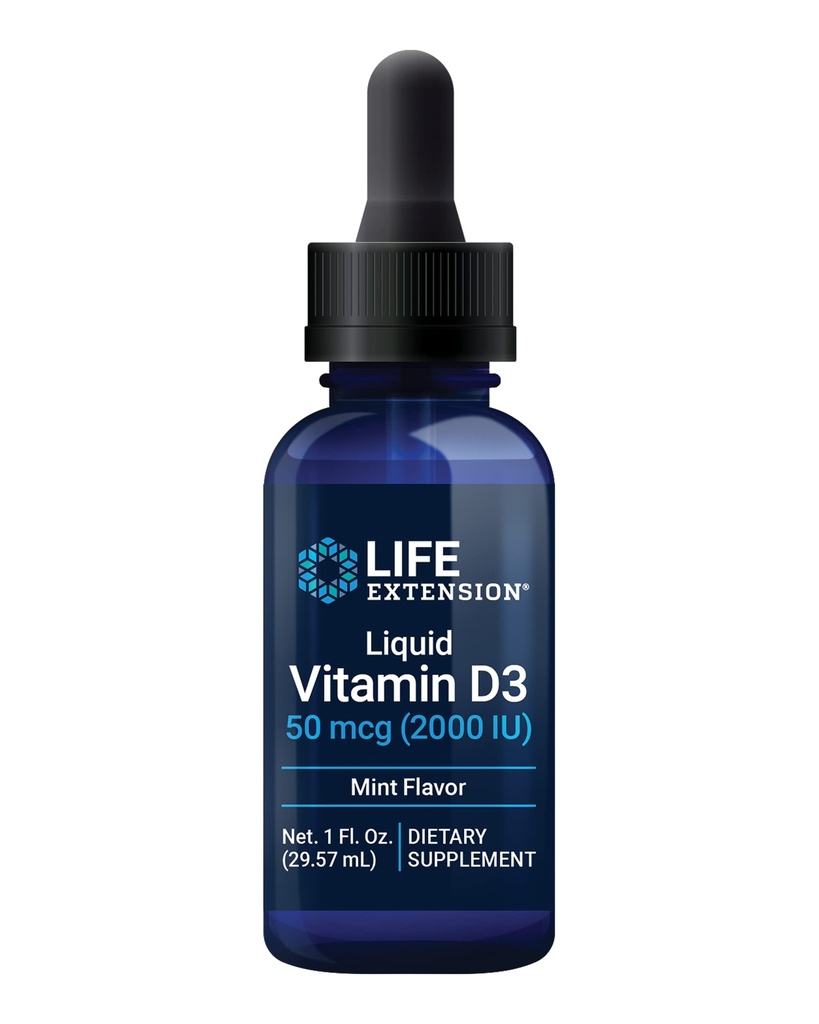 Vitamina D3 (Mint), 50 mcg (2000 IU), Supporto di sistema immunitario, Salute di ossa, Salute totale, Sapore di menta piperita, Gluten Free, Non OGM, 29.57 ml