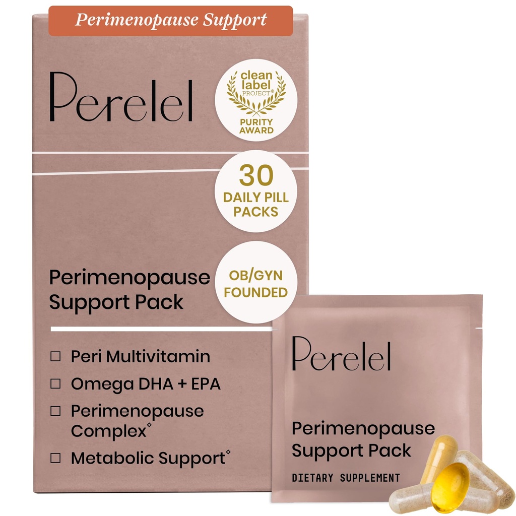 Perelel Peri Support Pack, Perimenopause Vitamine per le donne, per il supporto nutrizionale delle donne &amp; benessere generale, Soy & Gluten Free, Non OGM, 30 pacchetti di pillole giornalieri