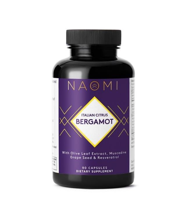 NAOMI Italian Citrus Bergamot 500mg + Resveratrolo, Cardiologo vincitore del premio Dvlpd, Supporta il colesterolo normale e la funzione cellulare sana, 7 polifenoli chiave, Resveratrolo & Olive Leaf, 90-Day Supply
